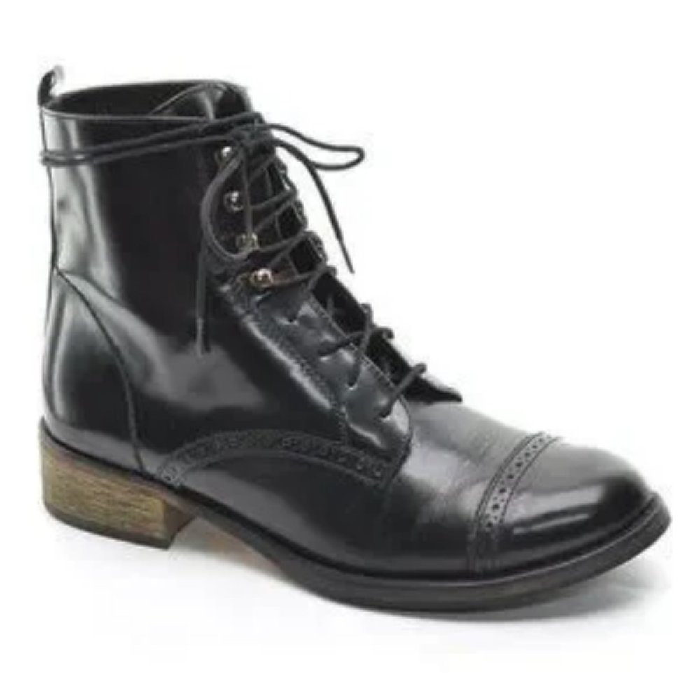 *Womens Maje Babette Black Leather Lace-Up Combat Booties 36 US/6